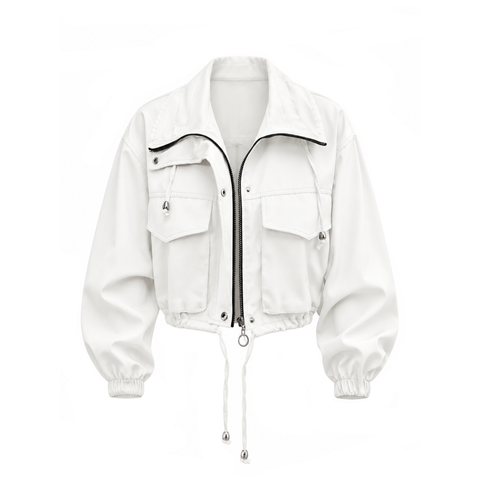 Women's Cropped Utility Jacket Lightweight Oversized Anorak Coat with Pockets