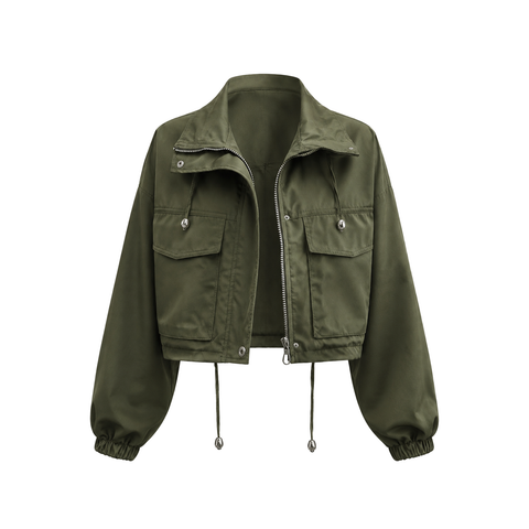 Women's Cropped Utility Jacket Lightweight Oversized Anorak Coat with Pockets