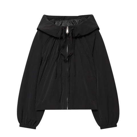 Women's Hooded Jacket Loose Fit Drawstring Hem Coat with Pockets