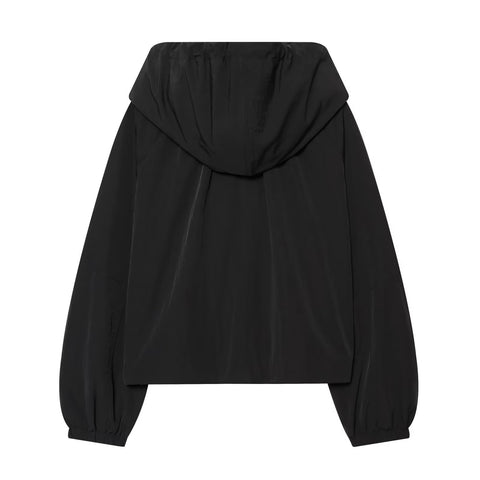 Women's Hooded Jacket Loose Fit Drawstring Hem Coat with Pockets
