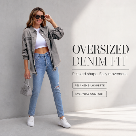Women's Oversized Denim Shacket Distressed Jean Jacket Long Sleeve Outerwear