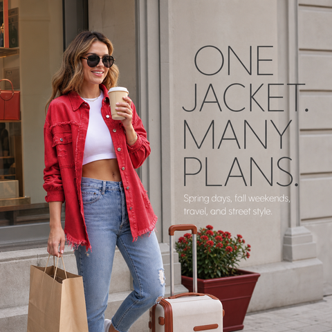 Women's Oversized Denim Shacket Distressed Jean Jacket Long Sleeve Outerwear