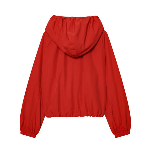 Women's Hooded Jacket Loose Fit Drawstring Hem Coat with Pockets