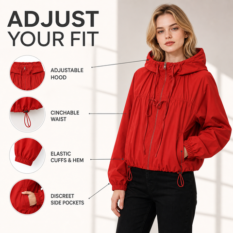 Women's Hooded Jacket Loose Fit Drawstring Hem Coat with Pockets