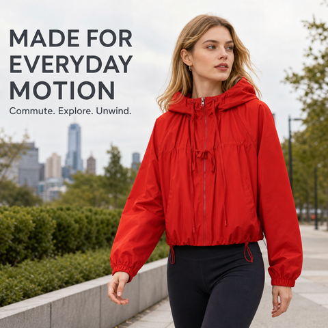 Women's Hooded Jacket Loose Fit Drawstring Hem Coat with Pockets