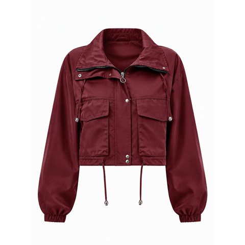 Women's Cropped Utility Jacket Lightweight Oversized Anorak Coat with Pockets