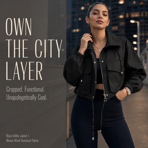 Women's Cropped Utility Jacket Lightweight Oversized Anorak Coat with Pockets