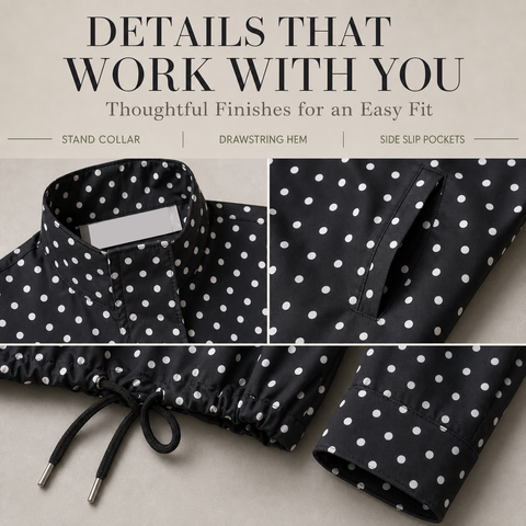 Women's Polka Dot Cropped Jacket Stand Collar Zip Up Jacket with Pockets