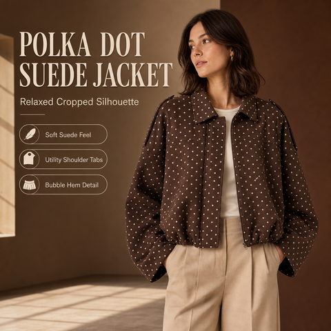 Women's Faux Suede Bomber Jacket Oversized Lapel Jacket with Long Sleeves