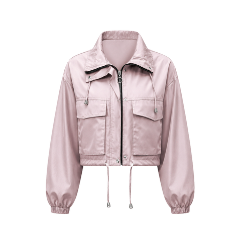 Women's Cropped Utility Jacket Lightweight Oversized Anorak Coat with Pockets
