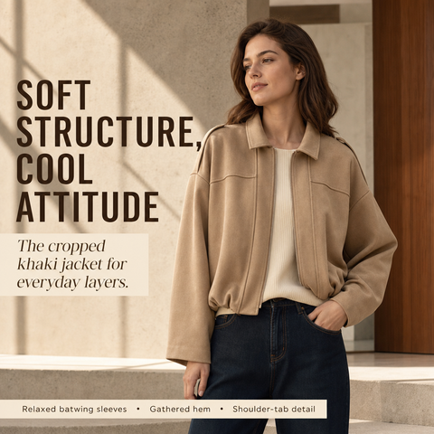 Women's Faux Suede Bomber Jacket Oversized Lapel Jacket with Long Sleeves