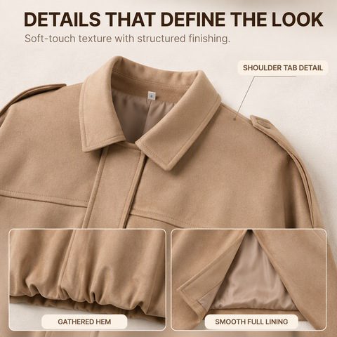 Women's Faux Suede Bomber Jacket Oversized Lapel Jacket with Long Sleeves