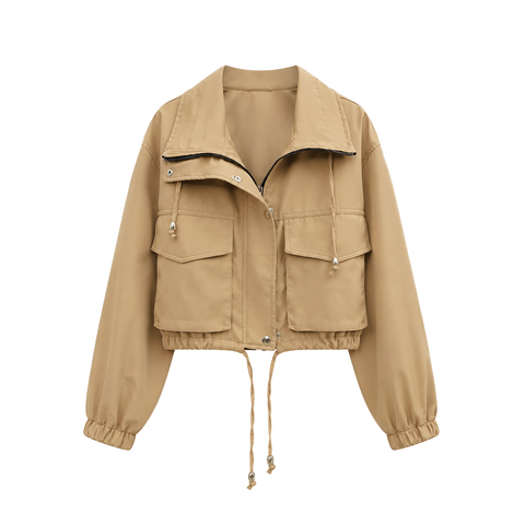 Women's Cropped Utility Jacket Lightweight Oversized Anorak Coat with Pockets