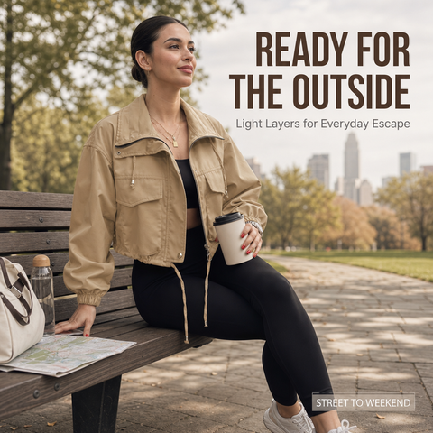 Women's Cropped Utility Jacket Lightweight Oversized Anorak Coat with Pockets