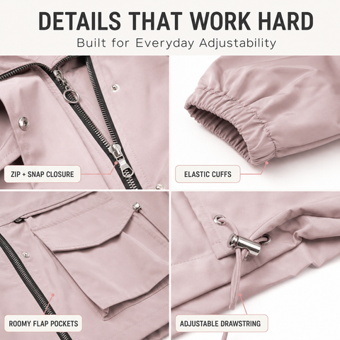 Women's Cropped Utility Jacket Lightweight Oversized Anorak Coat with Pockets