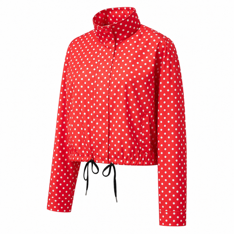 Women's Polka Dot Cropped Jacket Stand Collar Zip Up Jacket with Pockets