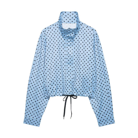 Women's Polka Dot Cropped Jacket Stand Collar Zip Up Jacket with Pockets