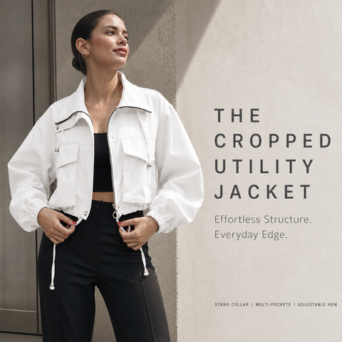 Women's Cropped Utility Jacket Lightweight Oversized Anorak Coat with Pockets