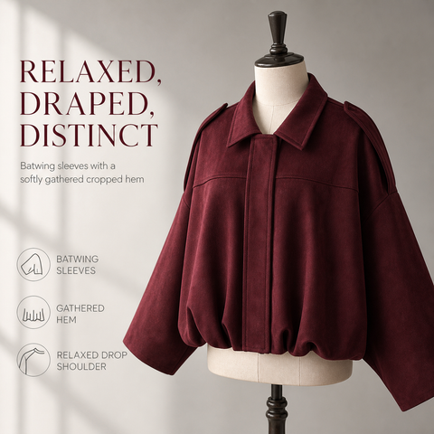 Women's Faux Suede Bomber Jacket Oversized Lapel Jacket with Long Sleeves