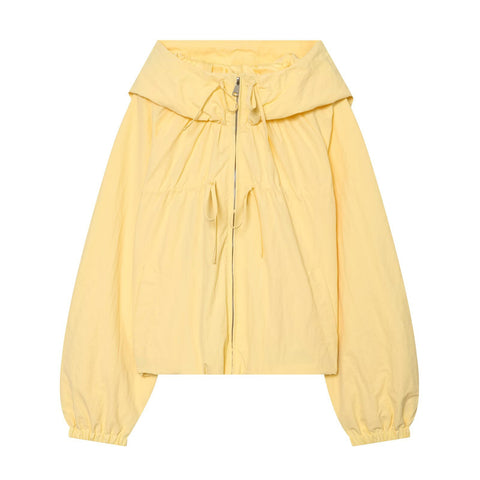 Women's Hooded Jacket Loose Fit Drawstring Hem Coat with Pockets